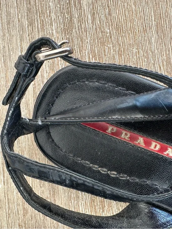 Prada Black Patent Leather Ankle-Strap Sandals Need TLC size 7.5 measured - Picture 2 of 8